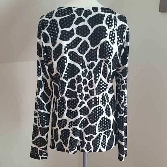 INC Giraffe black/white Sequined embellished Knit Long-sleeve Sweater, Size SP - Picture 7 of 14